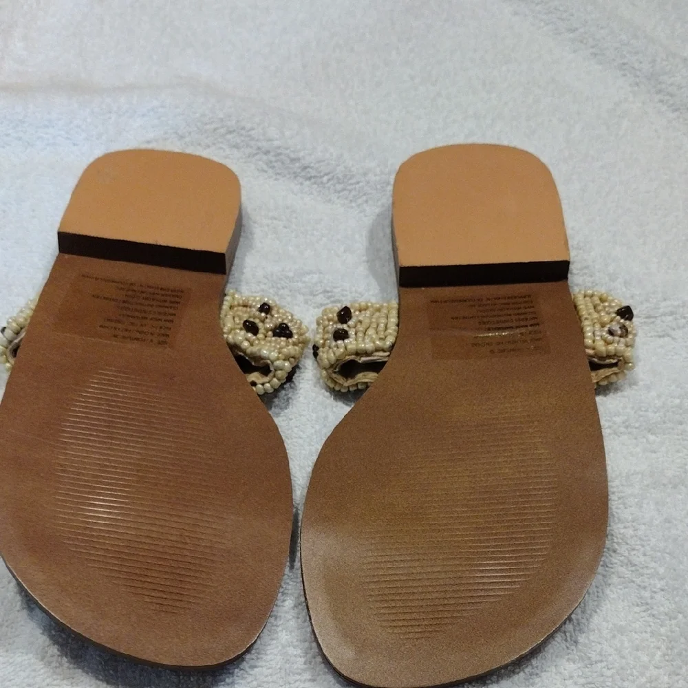 2 For 8 Dollars Sale Wood Beaded Tan Sandals - Picture 2 of 8